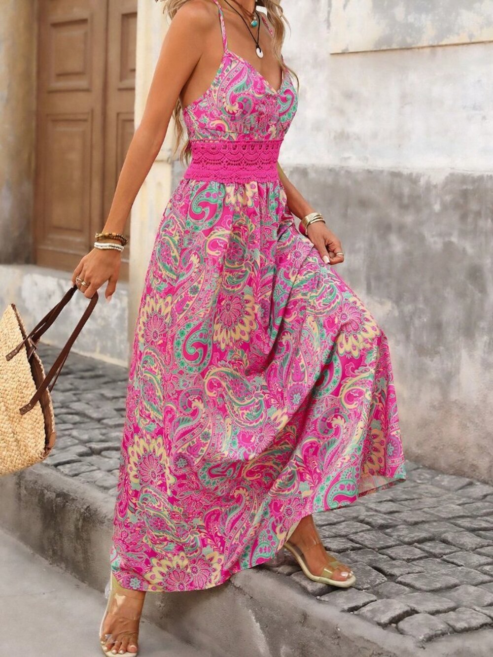 Multicolor Boho Women's Hollow Strap Flared Leopard Print Holiday Dress - Picture 7 of 8